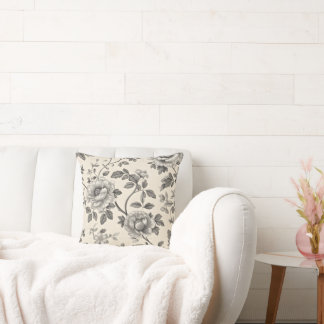 Elegant Vintage Floral Monochrome Pattern Cushion