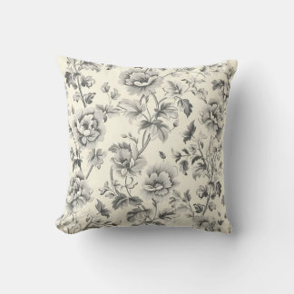 Elegant Vintage Floral Monochrome Pattern Cushion