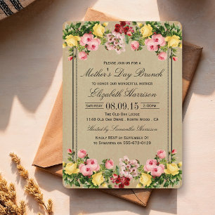 Elegant Vintage Floral Mother's Day Brunch Invitation