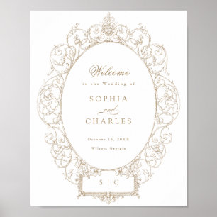 Elegant Vintage Floral Ornament Wedding Welcome Poster