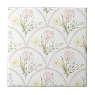Elegant Vintage Floral Pastel Design Ceramic Tile