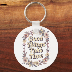 Elegant Vintage Floral Patience Quote Key Ring