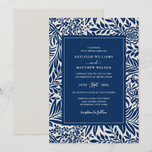 Elegant Vintage Floral Pattern   Blue Invitation