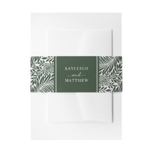 Elegant Vintage Floral Pattern Green Wedding Invitation Belly Band
