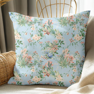 Elegant Vintage Floral Pattern Light Blue Cushion