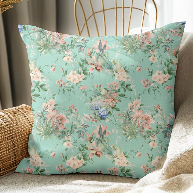 Elegant Vintage Floral Pattern Light Teal Cushion (Creator Uploaded)
