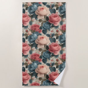 Elegant Vintage Floral Pattern with Roses Beach Towel
