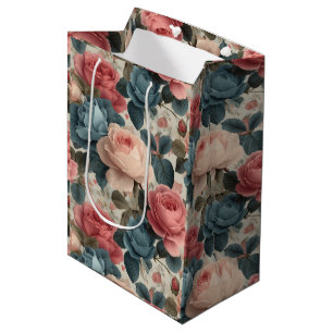 Elegant Vintage Floral Pattern with Roses Medium Gift Bag