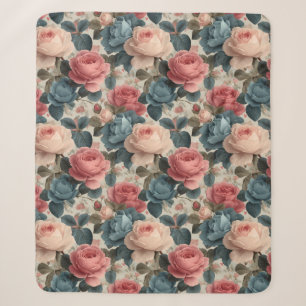 Elegant Vintage Floral Pattern with Roses Sherpa Blanket