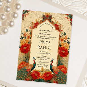 Elegant Vintage Floral Peacock Indian Wedding Invitation