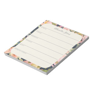 Elegant Vintage Floral Personalised Weekly Planner Notepad