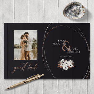 Elegant Vintage Floral Photo Black Guest Book