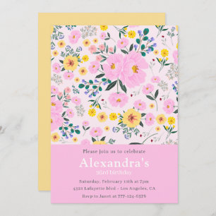 Elegant Vintage Floral Pink 93rd birthday Invitation