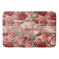 Elegant Vintage Floral Pink Rose Gold Monogrammed