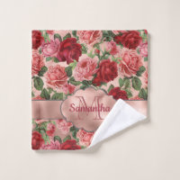 Elegant Vintage Floral Pink Rose Gold Monogrammed