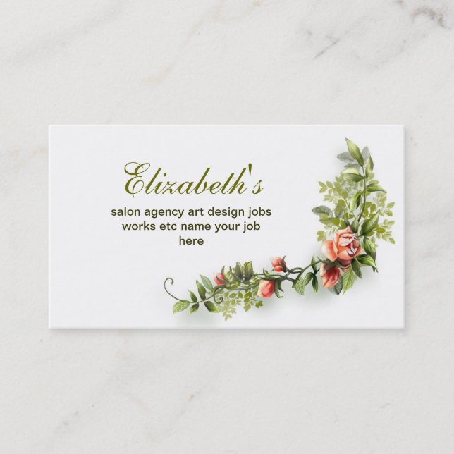 elegant vintage floral pink white business card (Front)