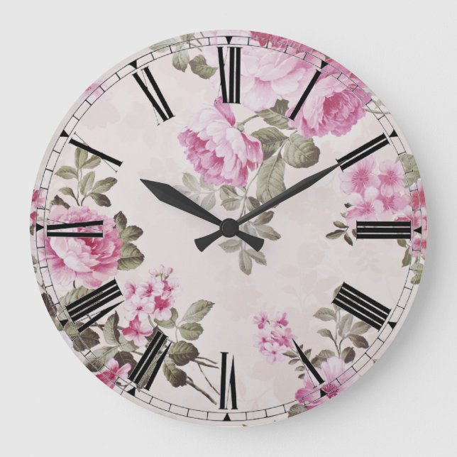 Elegant Vintage Floral Rose Clock (Front)