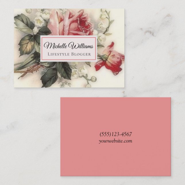 Elegant Vintage Floral Rose Flower Business Card (Front/Back)