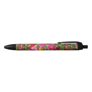 Elegant Vintage Floral Rose Garden Blossom Black Ink Pen