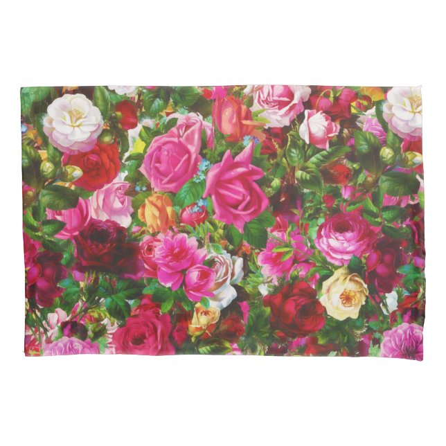 Elegant Vintage Floral Rose Garden Blossom Pillowcase (Front)
