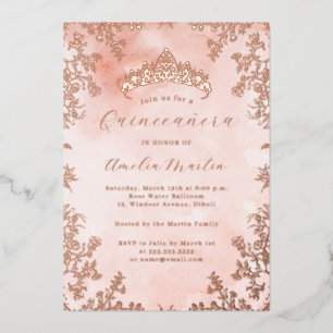 Elegant Vintage Floral Rose Gold Quinceanera 