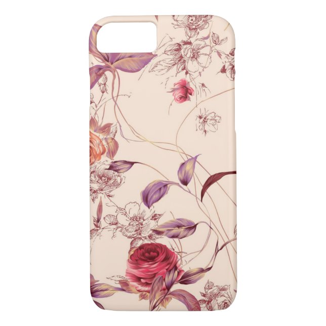 Elegant Vintage Floral Rose iPhone 7 case (Back)