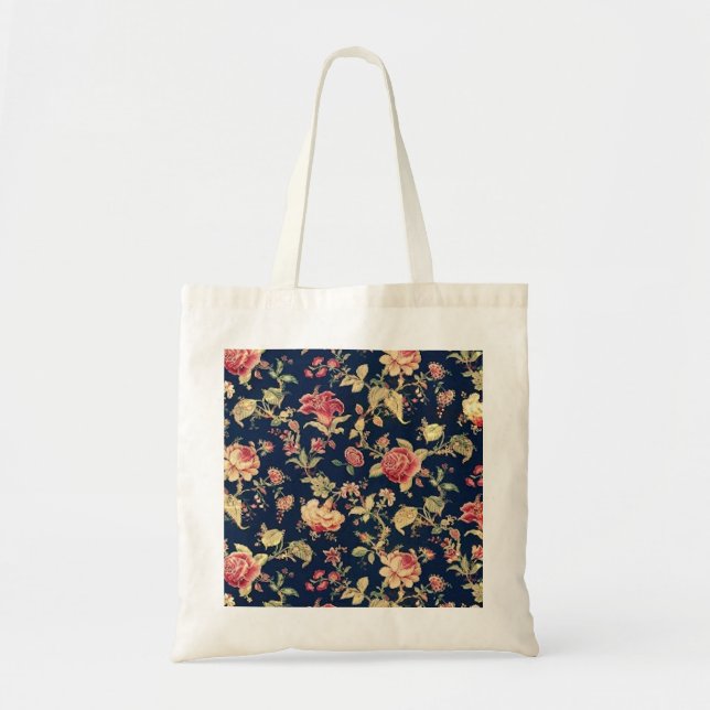 Elegant Vintage Floral Rose Pattern Tote (Front)