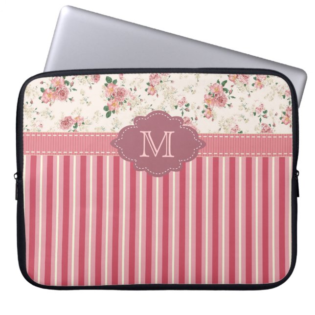 Elegant Vintage Floral Rose Pink Monogram Case (Front)