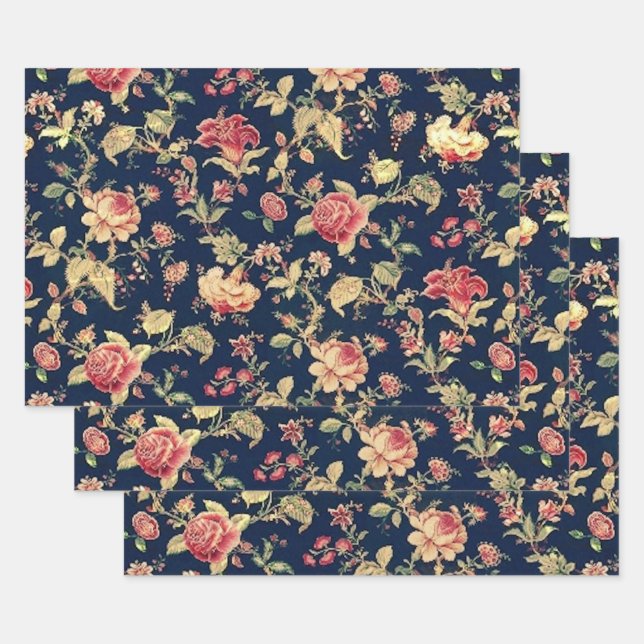 Elegant Vintage Floral Rose Wrapping Paper Sheet (Set)