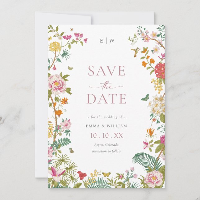 Elegant Vintage Floral Save The Date (Front)
