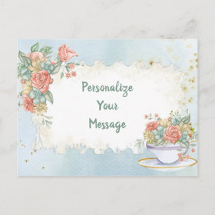 Elegant Vintage Floral Tea Cup Personalised Postcard