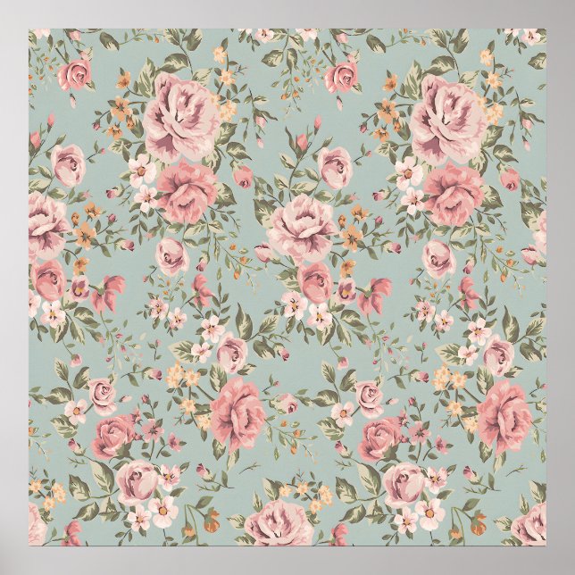 Elegant Vintage Floral Wallpaper Poster (Front)