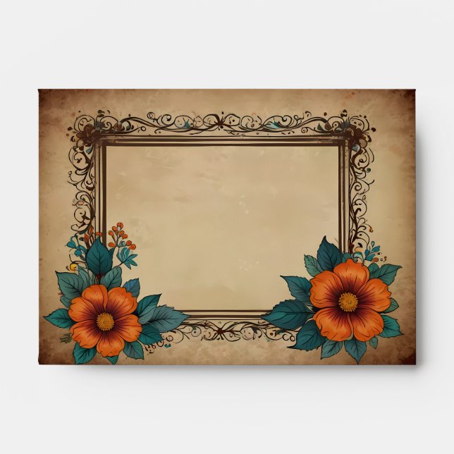 Elegant Vintage Floral Wedding  Envelope (Front)