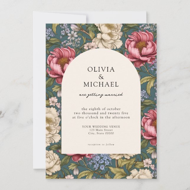 Elegant Vintage Floral Wedding Invitation (Front)