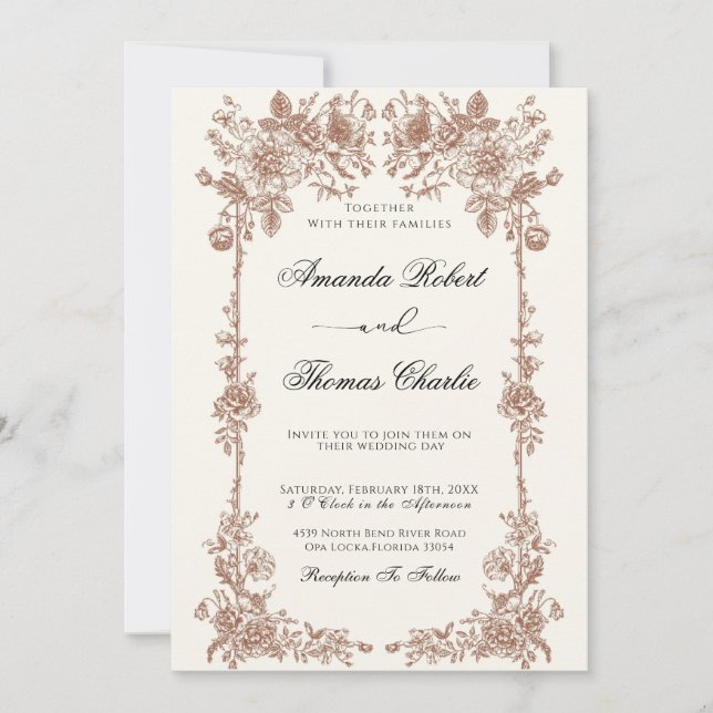 Elegant Vintage floral Wedding Invitation (Front)