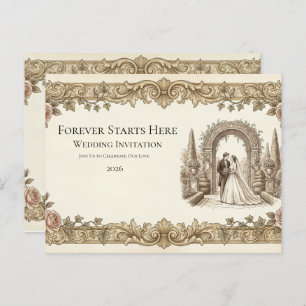 Elegant Vintage Floral Wedding Invitation Postcard
