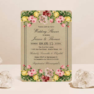 Elegant Vintage Floral Wedding Shower Invitations