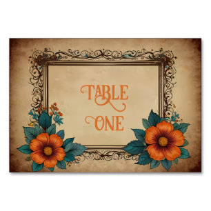 Elegant Vintage Floral Wedding Table Number