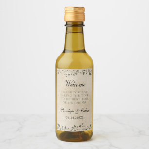Elegant Vintage Floral Wedding Welcome Basket Mini Wine Label