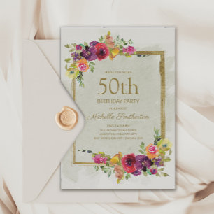 Elegant Vintage Floral Women's 50th Birthday Invitation