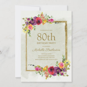 Elegant Vintage Floral Women's 80th Birthday Invitation