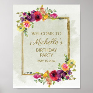 Elegant Vintage Floral Women's Birthday Welcome Poster