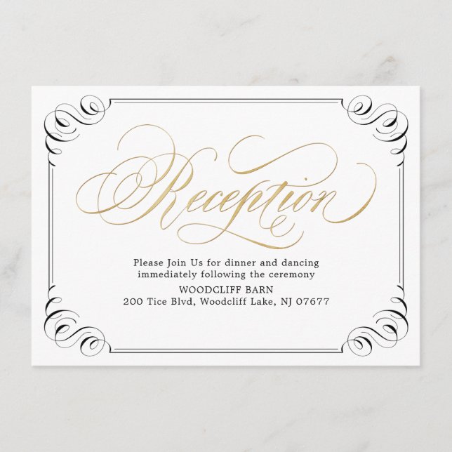 Elegant vintage flourish calligraphy reception enclosure card (Front)