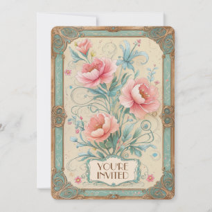 Elegant Vintage Flower Floral Bouquet Anniversary  Invitation