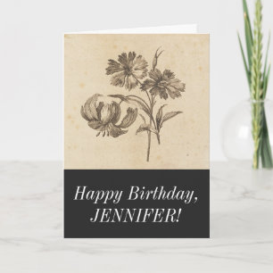 Elegant Vintage Flower Illustration Happy Birthday Card