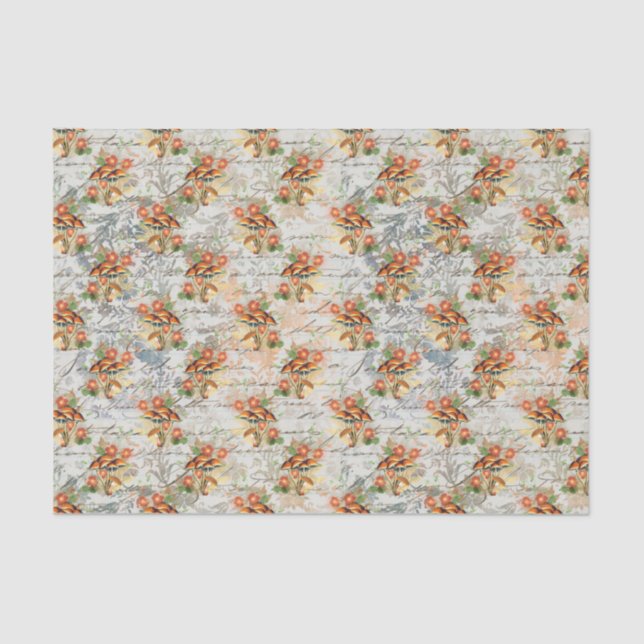 Elegant Vintage Flowers and Mushrooms Tissue Paper (Front)