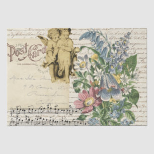 Elegant Vintage Flowers Cherubs Script Tissue Paper