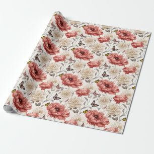 Elegant Vintage Flowers with Butterflies Wrapping Paper