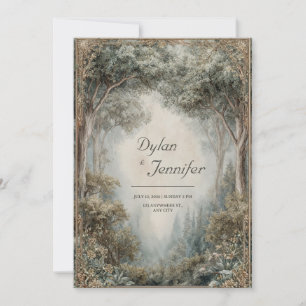 Elegant Vintage Forest Gold Frame Wedding Invitation