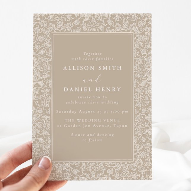 Elegant Vintage Frame Beige Wedding Invitation (Creator Uploaded)